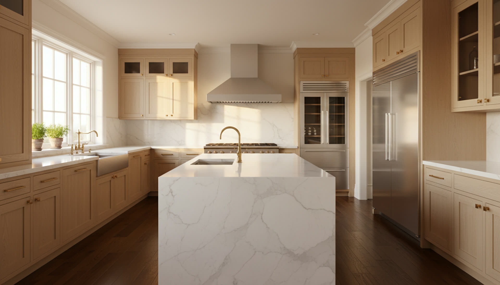 Luxury home kitchen with marble island